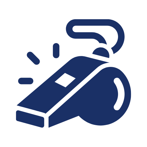 Illustration of a whistle icon symbolizing legal support for whistleblowing cases.